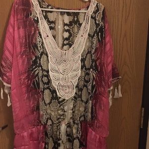 ROMANS fringe crochet pink tunic 1x (22/24) A-4